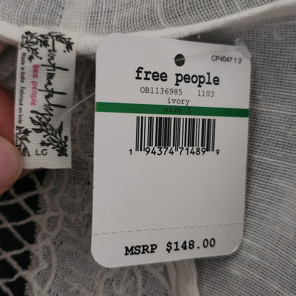 Free People Cool Nights Embroidered Kimono Cardigan Ivory Cotton Blend Size L - Picture 11 of 16